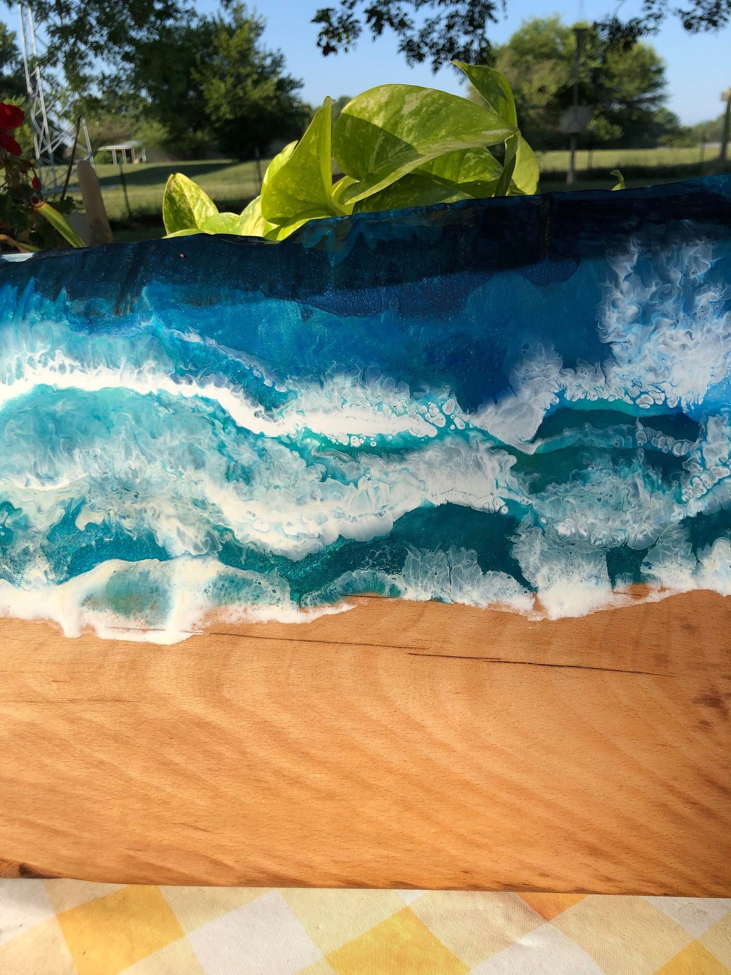 ***SOLD***  Stormy Beach Style Art Epoxy Charcuterie/Serving Board