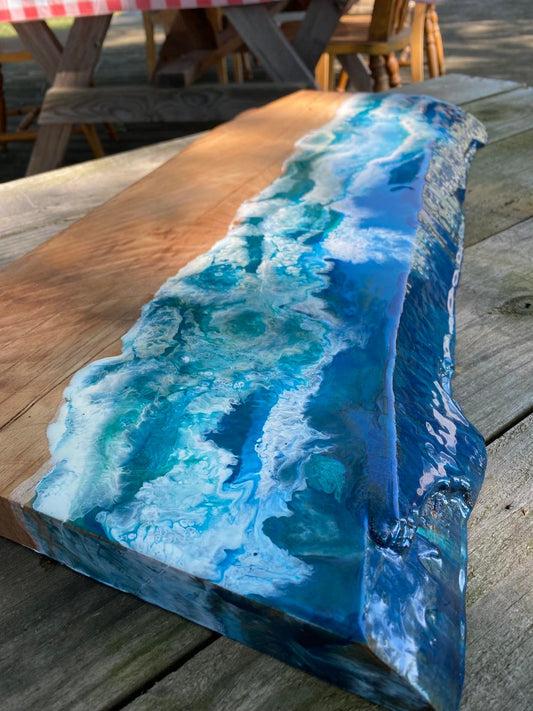 ***SOLD***  Stormy Beach Style Art Epoxy Charcuterie/Serving Board