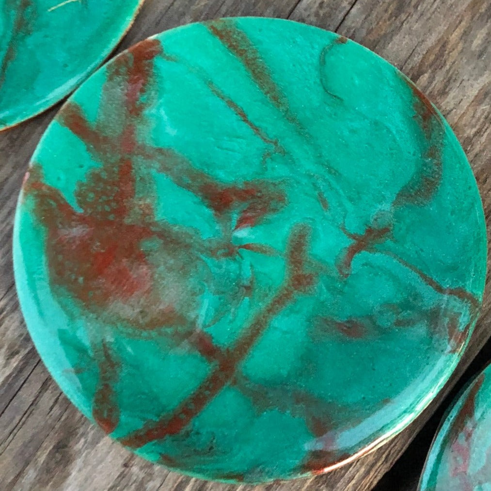 Peacock Teal and Gold Marble Style Coasters