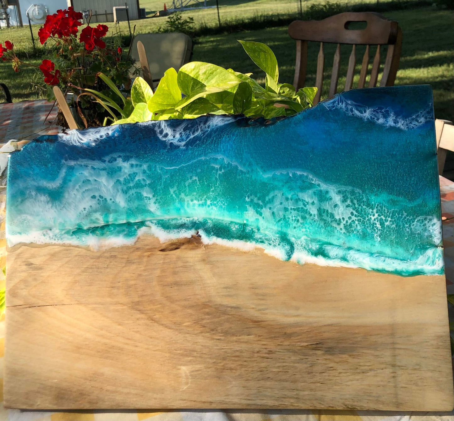 ***SOLD*** Caribbean Style Beach Art Epoxy Charcuterie/Serving Board